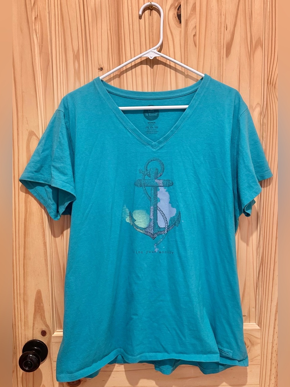 Life Is Good Find Your AnchorTurquoise V-Neck Tee Womens XXL